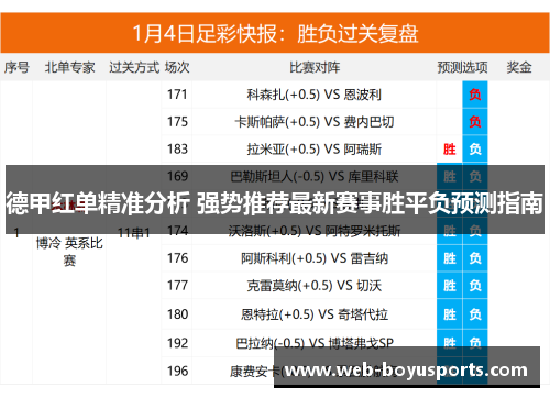 德甲红单精准分析 强势推荐最新赛事胜平负预测指南