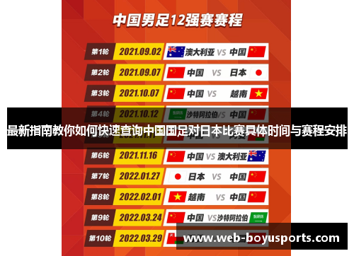最新指南教你如何快速查询中国国足对日本比赛具体时间与赛程安排 最新指南教你如何快速查询中国国足对日本比赛具体时间与赛程安排